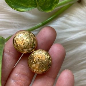 Vintage Etched Floral Gold Screw Back Earrings GF Gold Filled Mid Century Modern